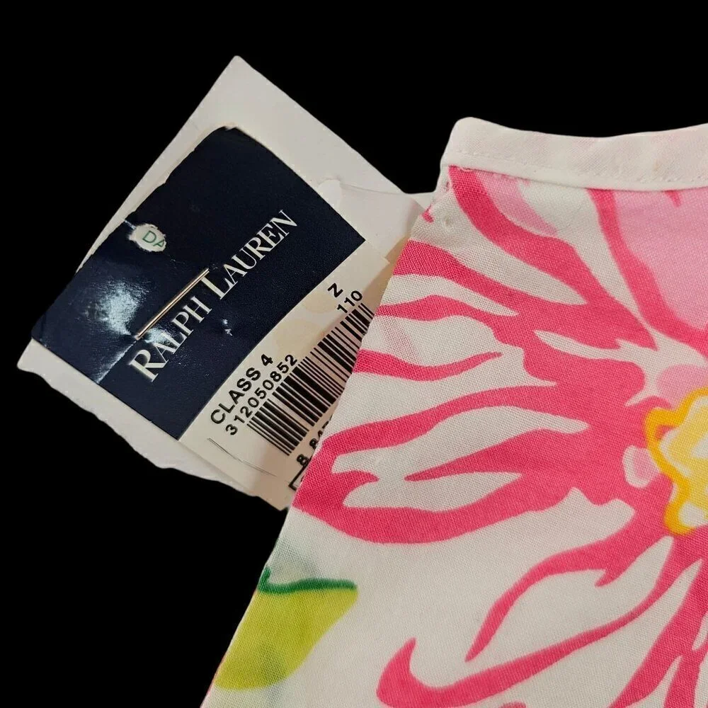 Ralph Lauren Little Girl Floral Sleeveless Cotton Top Sz 4 Pearl Btns Multi NWT